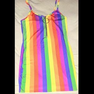 Rainbow Vertical Striped Bodycon Dress